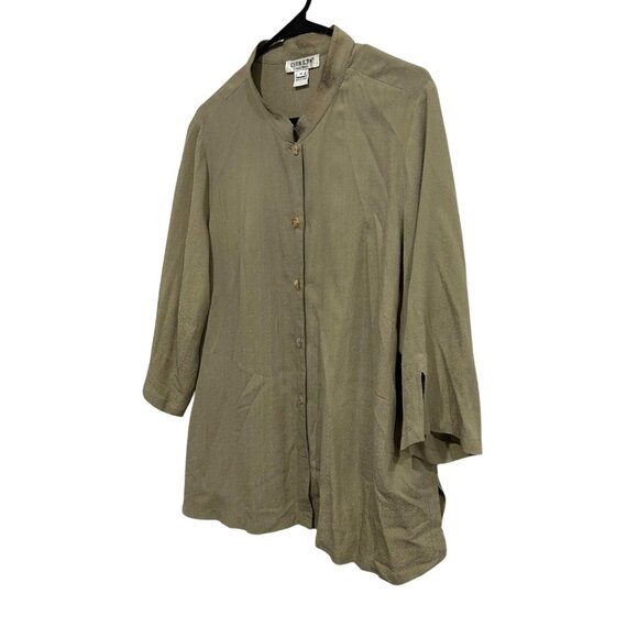 Citron Santa Monica Womens Olive Green Silk Button-Up 3/4 Sleeve Blouse Sz 1X - Picture 3 of 9